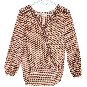 Max Studio Women's Small Southwest Geometric Wrap V-Neck Pullover Blouse NWT NEW